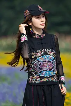 2021, nowa kobieca sukienka w stylu chińskim, narodowy styl, styl vintage, kamizelka z haftem i kołnierz-barem, czarny vintage top bez rękawów a5