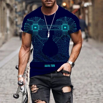 Letnia Nowa Męska Koszulka z 3D Print i ilustracją technologii sztucznej Inteligencji, Modny t-shirt z Okrągłym dekoltem i Krótkim Rękawem w stylu harajuku, koszulka оверсайз