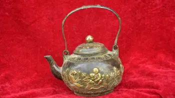 Rzadki Vintage Brązowy złoty lub Herbaty Dynastii Ming, Rzeźba do połowu ryb, Z etykietą, Bezpłatna dostawa,