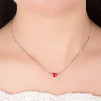 S925 Srebrny Naszyjnik Dla Kobiet Czerwone Serce Miłość Naszyjnik dla Dziewczyny Moda DIY Prezent Biżuteria 45 cm 2