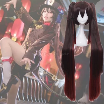 Gra Genshin Impact Hutao Anime Cosplay Włosy Odporne na Peruki Syntetyczne Halloween Długie Podwójne Warkocze Peruki C58M167
