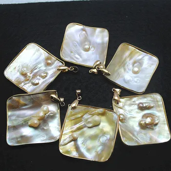 1 szt. naturalne perła zawieszenia w postaci ostrygi ze złotymi kwiatami, damskie zawieszenia, materiał umywalki, masa perłowa z głębinowe prostokąta