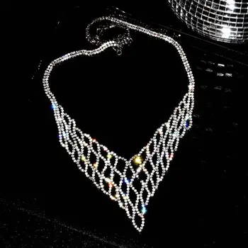 Europejska i amerykańska moda Rhinestone panie Naszyjnik luksusowy trend kryształ biżuteria panny Młodej suknia Ślubna Crystal Naszyjnik Prezent 2
