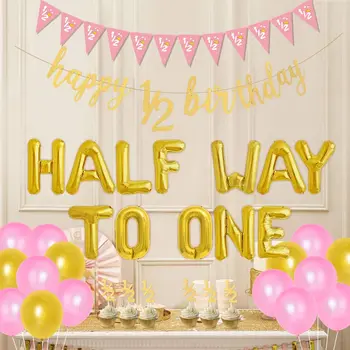 CHEEREVEAL Różowe Lateksowe Balon Baner Banery, Złota Folia Balon Ciasto Topper dla Duszy Dziecka 6 Miesięcy Urodziny Dostawy