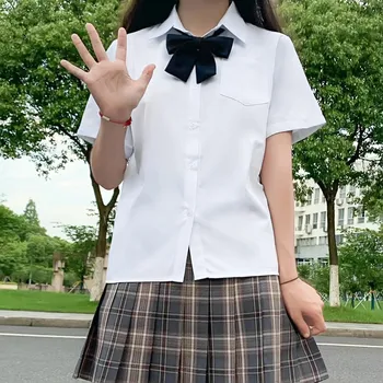 Japońskie Koreańskie Szkolne Sukienki JK Mundur Letni Kołnierz t-Shirt Z Krótkim Rękawem Dla Dziewczynek Studenckie Śliczne Haftowane Bluzki Damskie, Bluzka