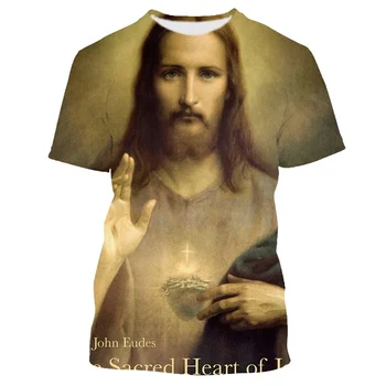 Jumeast 3D t-Shirt Z Nadrukiem Chrześcijańskiego Jezusa, Oversize t-shirt Z Wizerunkiem Boga, Wiary, Męskie Vintage t-shirt Y2K Academia, Estetyczna Odzież