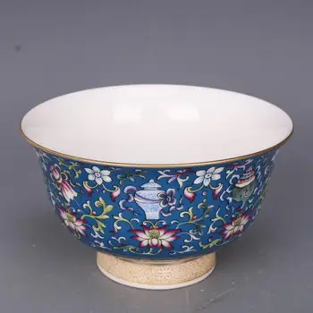 Chińska Rodzinna Różowa Porcelanowa Miska Z Niebieskim Lukrem Lotus Design Bowl