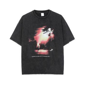 Hip-Hop Męska Koszulka Оверсайз Zachód Słońca Zmierzch Graficzny Print Pralnia Koszulka 2022 Harajuku Bawełna T-Shirty Z Krótkim Rękawem Koszulka Ulica