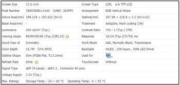 N156DCE-GA1 15,6 cali IPS ekran LCD Panel 60 Hz EDP 40 kontaktów UHD 3840x2160 283PPI 72% NTSC 300 cd/m2 Cienki Antyodblaskowy Nie dotykowy