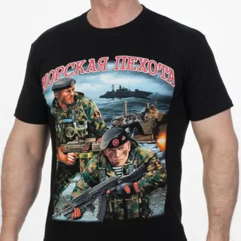 T-shirt z Nadrukiem Rosyjskiej Wojskowej piechoty morskiej, Bawełniana Męska Koszulka z Okrągłym dekoltem i Krótkim Rękawem, Nowy, Rozmiar S-3XL