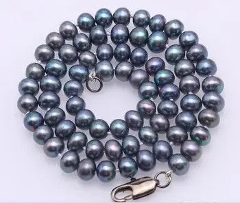 Dla kobiet Biżuteria, naturalny, perły 6 mm, czarny, szary kolor perłowy naszyjnik Naturalne słodkowodne perły prezent 17 