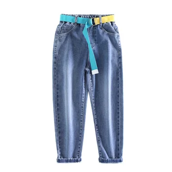 Dżinsy dla dziewczynki, Nowe wiosenno-jesienne dla dzieci Dorywczo Temat Bezpośrednie miękkie, jeansowe Spodnie dla małych dzieci, jeansowe spodnie z paskiem od 5 do 16 lat 1