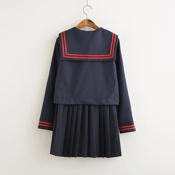Granatowy Kostium Marynarza Dla Kobiet Z Długim Rękawem JK mundurki Szkolne Uczniów Klasy Odzież Bluzki + Spódnica 1
