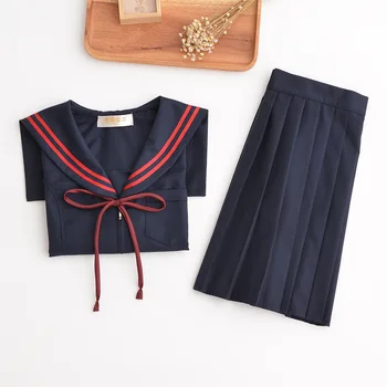 Granatowy Kostium Marynarza Dla Kobiet Z Długim Rękawem JK mundurki Szkolne Uczniów Klasy Odzież Bluzki + Spódnica 2