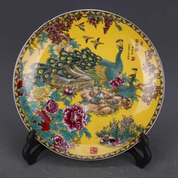 Dynastia Qing Qianlong Pastelowe Kwiaty Ozdobne i Szlachetne Talerz z Wzorem Paw Antyczne Wyroby rzemieślnicze Porcelany Domowy Maskotka