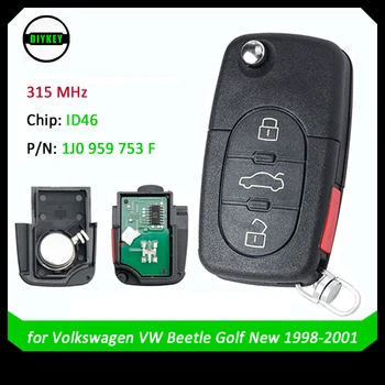 DIYKEY 315 Mhz 3 + 1 Przyciski Zdalnego klucza samochodu z chipem ID68 1J0959753F Nadaje się do 1998 1999 2000 2001 Volkswagen VW Beetle Golf Nowy