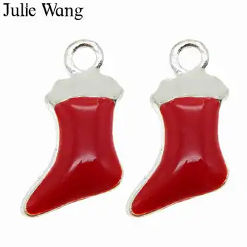 Julie Wang Emalia Czerwone Małe Świąteczne Skarpety Zawieszenia Zawieszenie Świąteczny Wystrój Bransoletka Naszyjnik Akcesoria Do Wyrobu Biżuterii