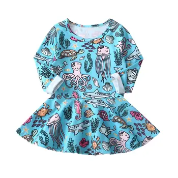 Dzieci Modny Bawełniany Sweterek dla Dziewczynki, Sukienka Księżniczki z Morskim Zwierzętom Wzorem do Codziennego użytku Codziennego Noszenia