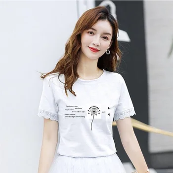 Camisetas Mujer Verano Koreański Modne T-Shirt Damski Bawełniany T-Shirt Krótki Rękaw Damski Letni Top Biały T-Shirt Femme J372