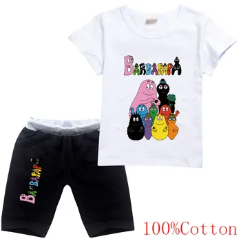 2021 Letnia Odzież Dla chłopców, Bawełniana koszulka, Spodnie, Ubrania dla dziewczyn, gry Sportowe, Stroje Barbapapa, Odzież Dziecięca, Odzież Dziecięca 1