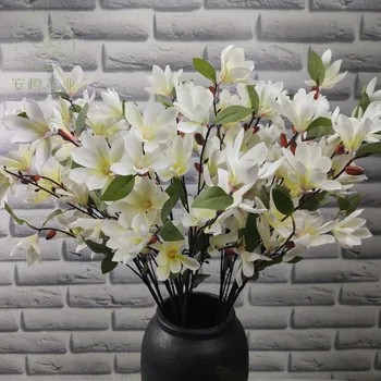 11 głowic małych sztucznych jedwabnych kwiatów magnolii do ślubu imprezy, dekoracji domu Ogrodu, Kwiatowa Kompozycja, Kwiat gałązka