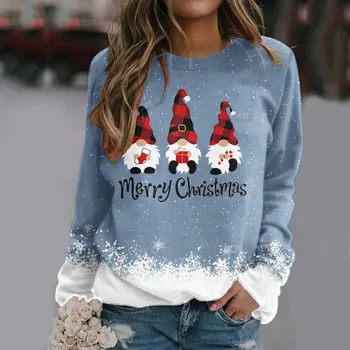 Ładny Sweter, Dla Kobiet, Damska Świąteczna Bluza Z Nadrukiem, Top, Świąteczne Krasnale, Bluza z Długimi Rękawami, Casual, Ładny Modny Top 0