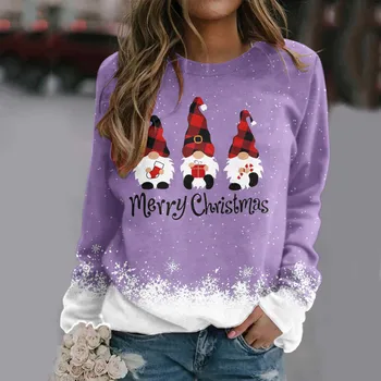 Ładny Sweter, Dla Kobiet, Damska Świąteczna Bluza Z Nadrukiem, Top, Świąteczne Krasnale, Bluza z Długimi Rękawami, Casual, Ładny Modny Top 1