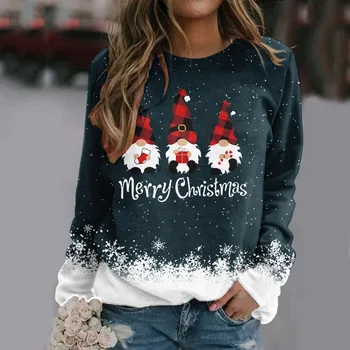Ładny Sweter, Dla Kobiet, Damska Świąteczna Bluza Z Nadrukiem, Top, Świąteczne Krasnale, Bluza z Długimi Rękawami, Casual, Ładny Modny Top 4