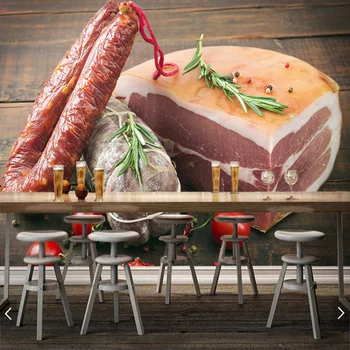 Indywidualne nowoczesne tapety 3D, mięsne kiełbaski, pomidory malowidła ścienne do kuchni, jadalni, tapety tło dla dekoracji