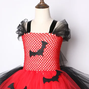 Sukienka-paczka z nietoperza-wampira, czerwone i czarne Kostiumy dla Dzieci na Halloween Dla dziewczyn, Carnival świąteczny sukienka długości do kolan, фатиновые sukienki-opakowania od 1 do 14 lat