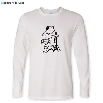 Muzyk Kot Gra Na Perkusji t-Shirt Dla Mężczyzn Śmieszne Prezenty na Urodziny dla Mężczyzn Męski Perkusista Kot Kochanek Fajna Bawełniana Koszulka Hip-Hop t-Shirt