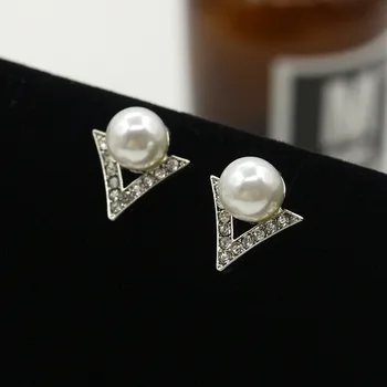Białe szare imitacji Perłowe, Błyszczące Kryształowe Trójkątne Kolczyki dla Kobiet