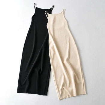 2022 Modna Bielizna jeden kolor Beżowy Czarna Sukienka-sweter z odkrytymi plecami, Bez Rękawów, z Okrągłym dekoltem, Kobieca Sukienka Midi AI73