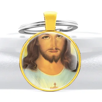Jezus Chrystus Projekt Szklany Kaboszon Metalowy Brelok Wisiorek Urok Mężczyźni Kobiety Brelok Biżuteria Prezenty Breloki