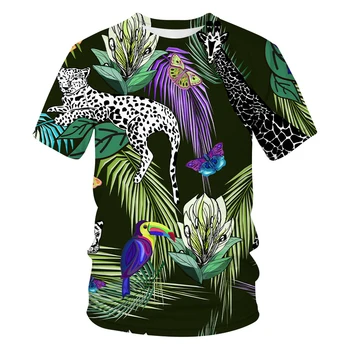 Letnia koszulka męska z leopard wzór, bluzki z 3D nadrukiem, koszulka z krótkimi rękawami i zabawnymi zwierzętami, casual shirt z okrągłym dekoltem, meble, odzież, Bluzki 1