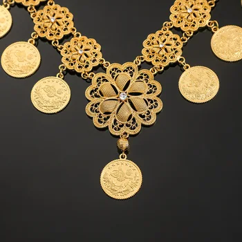 Moneta arabska Duży Naszyjnik dla Kobiet Muzułmański, Islam Symbol Bogactwa Bliskiego Wschodu Ślubne Długie Naszyjniki Afryki Łaźnia turecka Persja Biżuteria