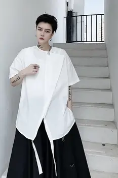 Męska koszulka z krótkim rękawem, Koreańska wersja nowego letniej sukienki z krótkim rękawem męska moda asymetryczny styl Yamamoto