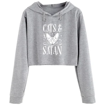 Koty i Szatan Sataniści Pomysł Krótkie Bluzy Damskie Y2k Kawaii Gotycki Grunge Sweterek Dla Dziewczynki 1