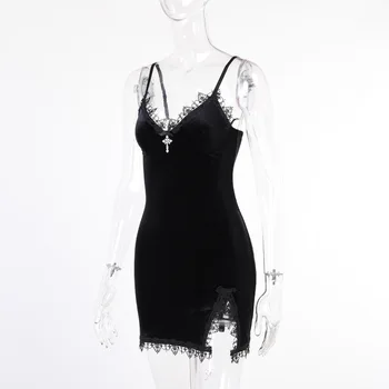 Czarna Elegancka Seksowna Bielizna Sukienka-Połączenie Z Ciemnej Zamszu, Obcisła Sukienka w stylu Lolity z odkrytymi Plecami, Gorące Sukienka W Stylu Punk, Gotycka Moda, Osobowość Wewnątrz