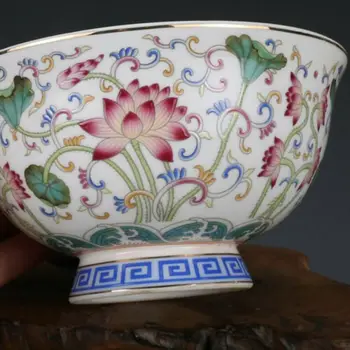 Chiński Qing Qianlong Stare Antyki Porcelana Rodzinna Róża Kwiat Lotosu Miska