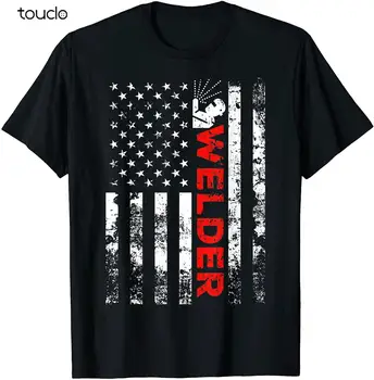 Spawacz Vintage Amerykańską Flagę USA Spawalniczy Koszulka Fajna Bawełniana Koszulka Prezent Dla Mężczyzn