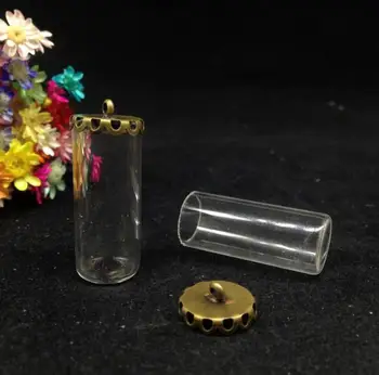20szt 28*12 mm, jedna strona otwarta rurka banki szklany globus znaleziska szklana butelka do życzeń butelka wisiorek biżuteria szklana pokrywa kopuły