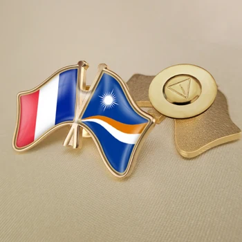 Wyspy marshalla i Francja Trzymają Podwójne Flagi Przyjaźni Szpilki do klapy, uzupełniane przez inne Broszki Ikony