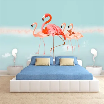 Niestandardowe Tapety Ścienne Freski Małe Świeże Kreskówka Zwierząt Flamingo Dekoracji Tło Malowanie Ścian