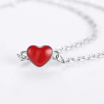 S925 Srebrny Naszyjnik Dla Kobiet Czerwone Serce Miłość Naszyjnik dla Dziewczyny Moda DIY Prezent Biżuteria 45 cm 1