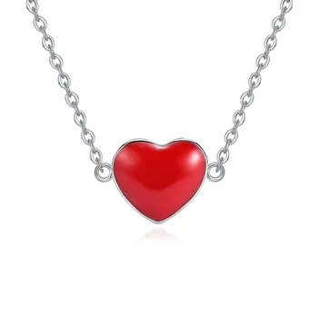S925 Srebrny Naszyjnik Dla Kobiet Czerwone Serce Miłość Naszyjnik dla Dziewczyny Moda DIY Prezent Biżuteria 45 cm 3