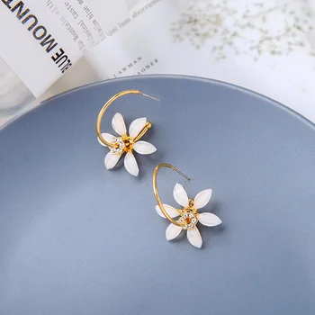 Uer Eleganckie Kryształowe Białe Kolczyki Kwiaty Z Żywicy Dla Kobiet, Mosiężne Kolczyki W Kolorze Złota, 2020, Nowe Mody Biżuteria Akcesoria