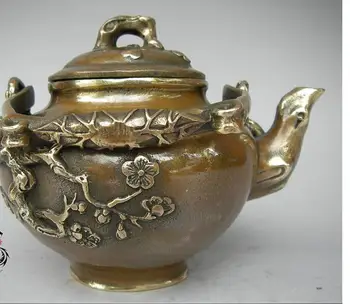 Antyczny czajnik z miedzi śliwki QingDynasty / rzeźba z dołu, diy handmade, Dekoracje dla domu / Kolekcja