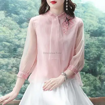2022 retro styl chiński hanfu top codzienny styl chiński tang garnitur bluzka nowy serwis kostium damska szyfonowa elegancka casual bluzka g490