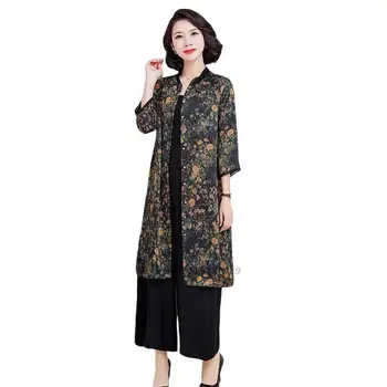 2022 chińska tradycyjna bluzka damska wzór z kwiatowym nadrukiem pościeli długi płaszcz damski luźna bluzka hanfu harajuku femme tang garnitur 4